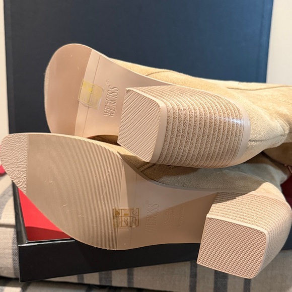 Wetkiss Knee High Tan Cowboy Faux Suede Boots for Women - Picture 5 of 10